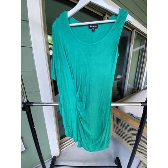 Bebe Y2K Vintage Green Gathered Draped Skin Tight Bodycon T-Shirt Dress Size XS - Picture 1 of 4